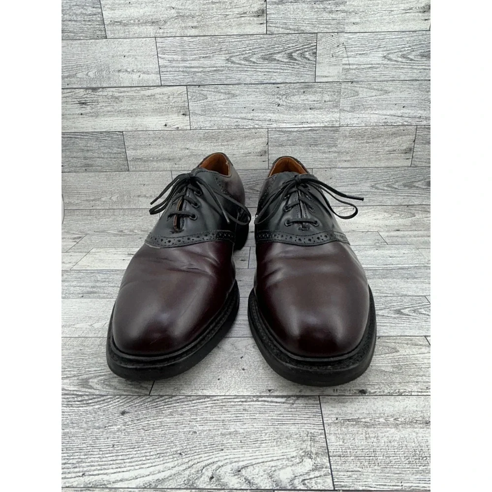 Allen Edmonds Corporate Casuals Men Sz 10 D Saddle Shoes Burgundy Black‎ Leather